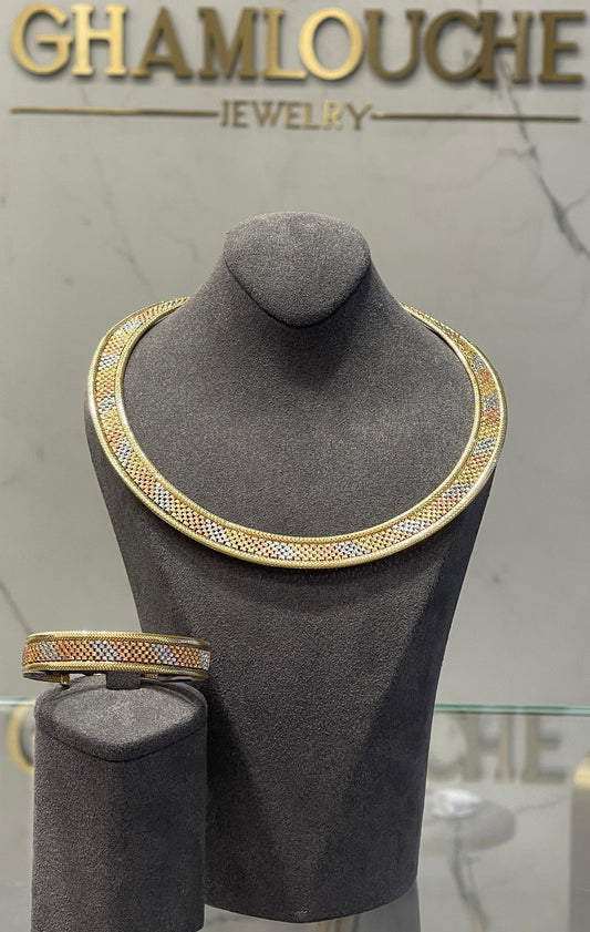 18K Yellow , White and Rose Gold Set