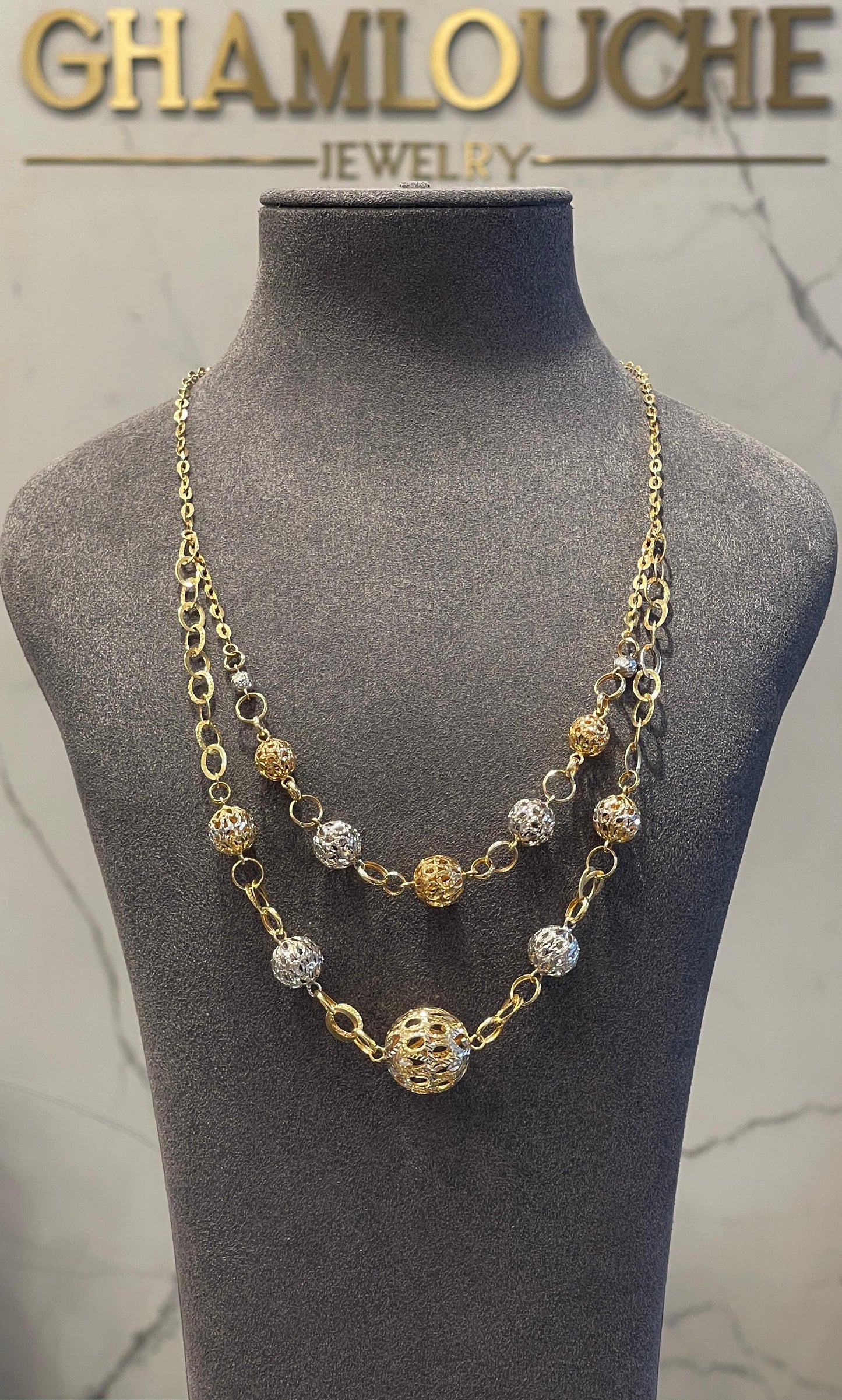 18K Yellow and White Gold Layered Necklace