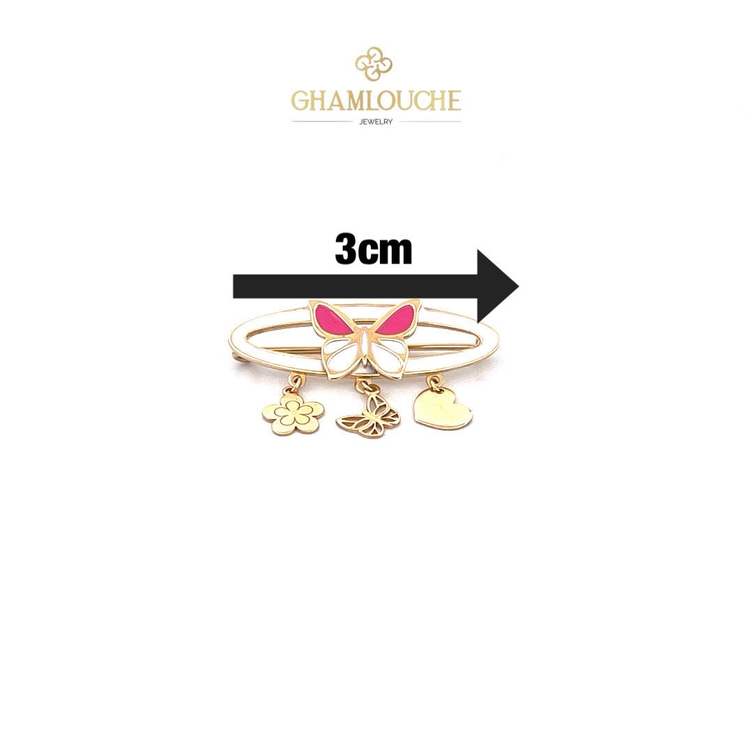 18K Gold Butterfly and Multi-Shape Kid’s Girl Pin with Enamel