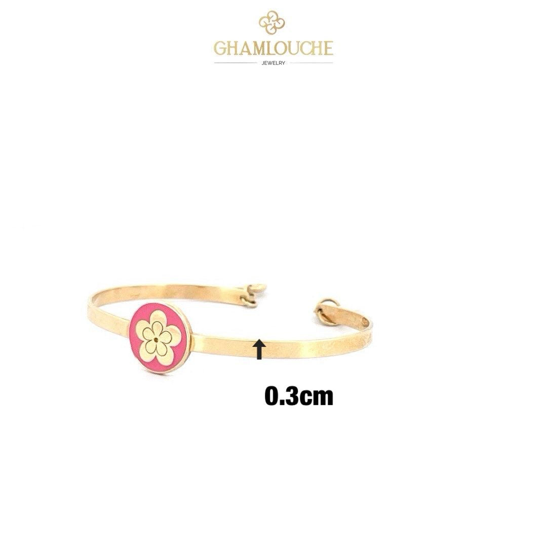 18K Gold Flower Kid’s Girl Bangle with Enamel