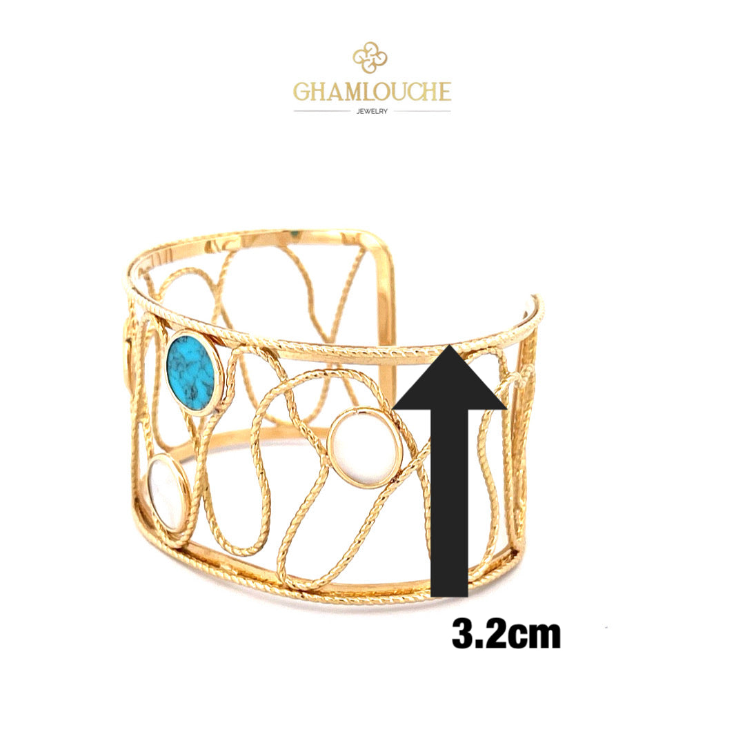 18K Gold Bangle with Blue and White Stones