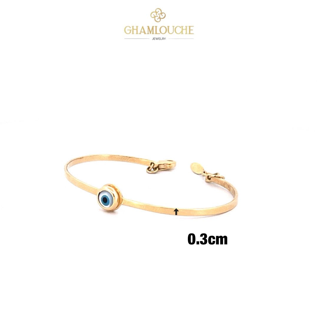 18K Gold Evil Eye Kid’s Girl Bangle with Enamel