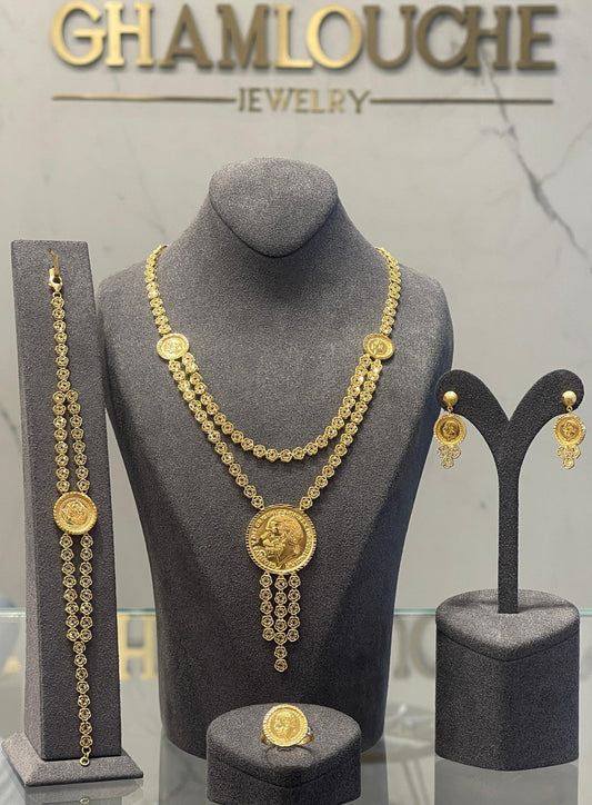 21K Gold Coin Motif Layered Floral Tassel Set