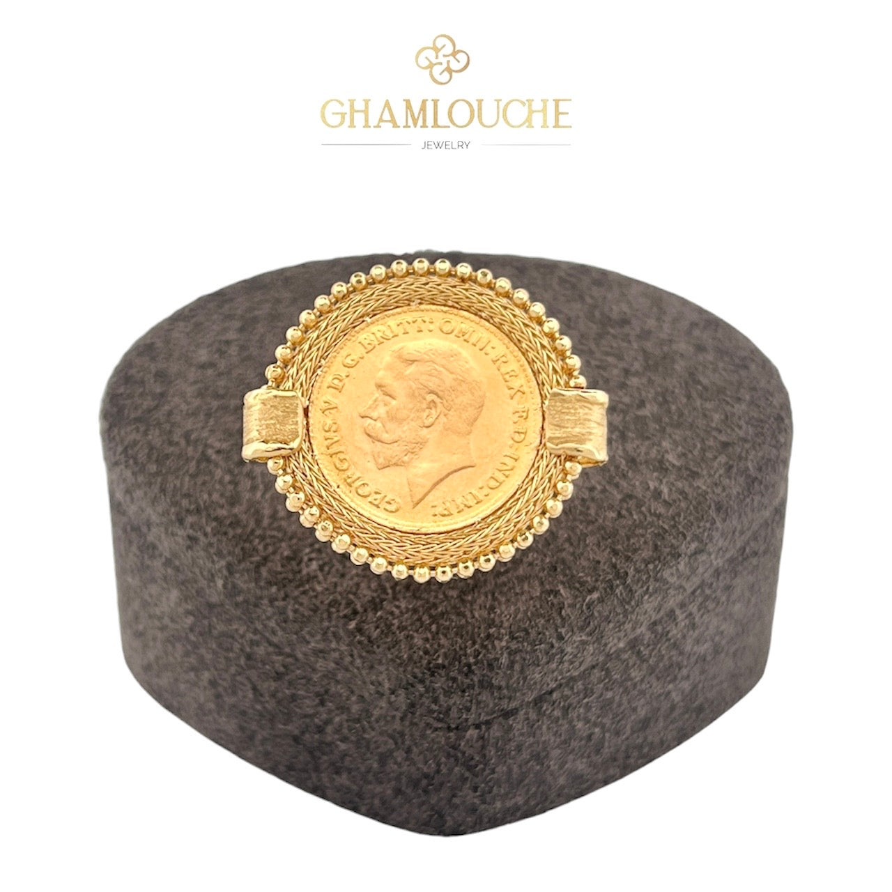 18K Gold Ring Frame For 21K 1/4 2g Lira King George V Gold Coin