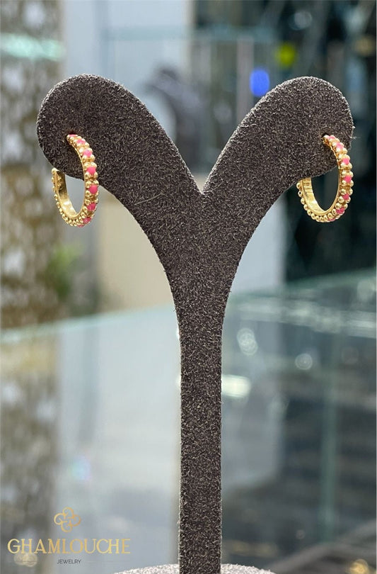 18K Gold C Hoop Earrings with Stones