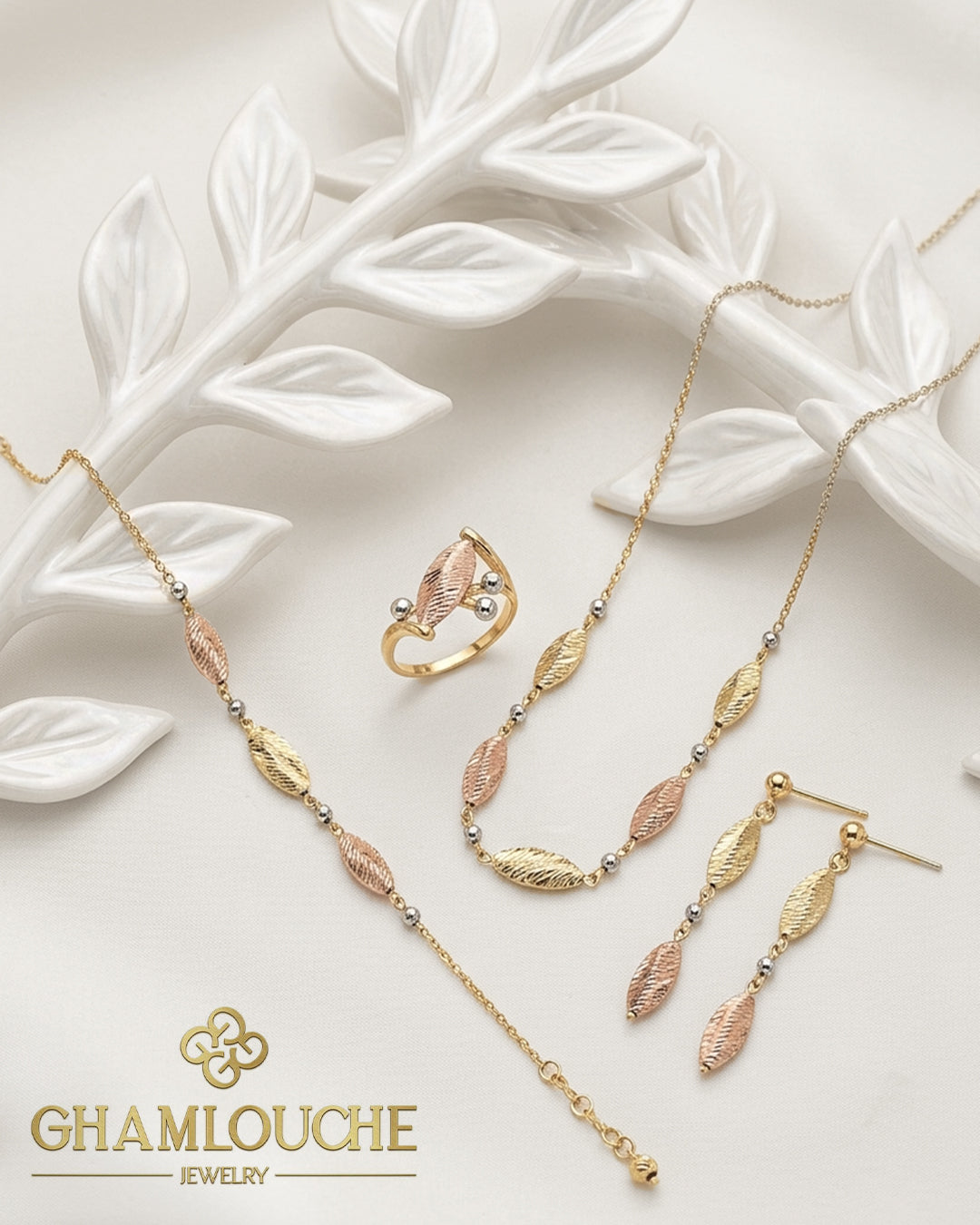 18K Italian Yellow , White and Rose Gold Set