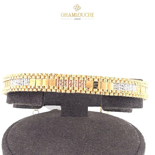 18K Italian Yellow , White and Rose Gold Bangle