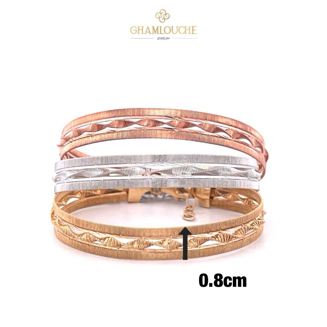 18K Italian Yellow , White and Rose Gold Bangles