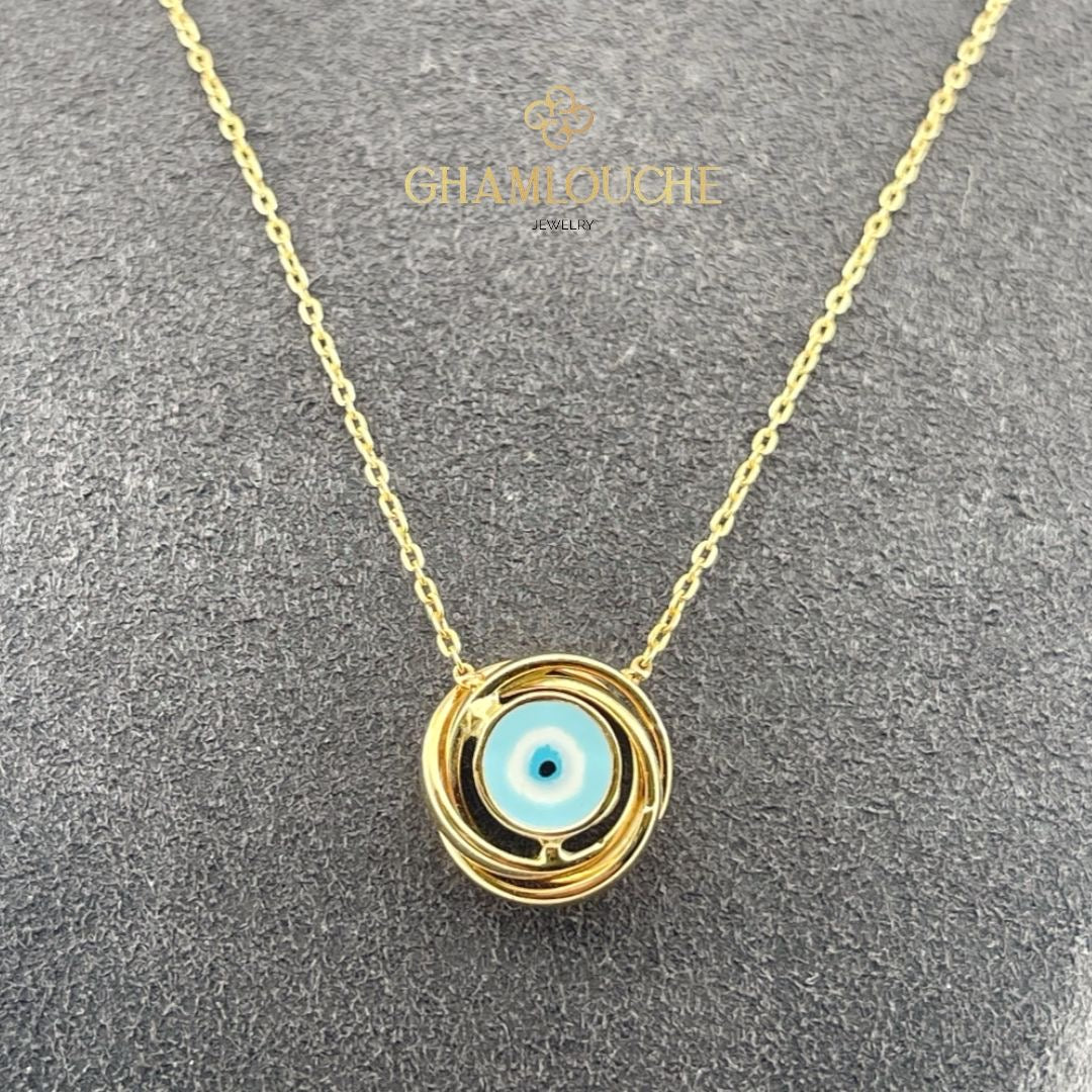18K Gold Evil Eye Necklace with Enamel