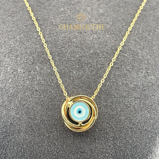 18K Gold Evil Eye Necklace with Enamel