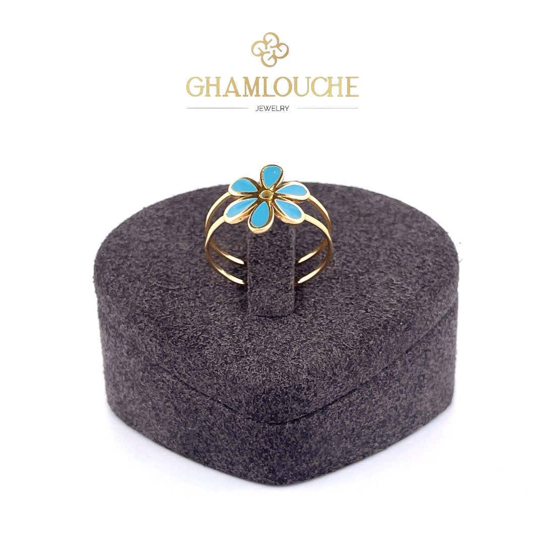 18K Gold Flower Ring with Enamel