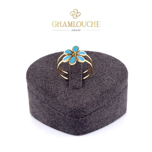 18K Gold Flower Ring with Enamel