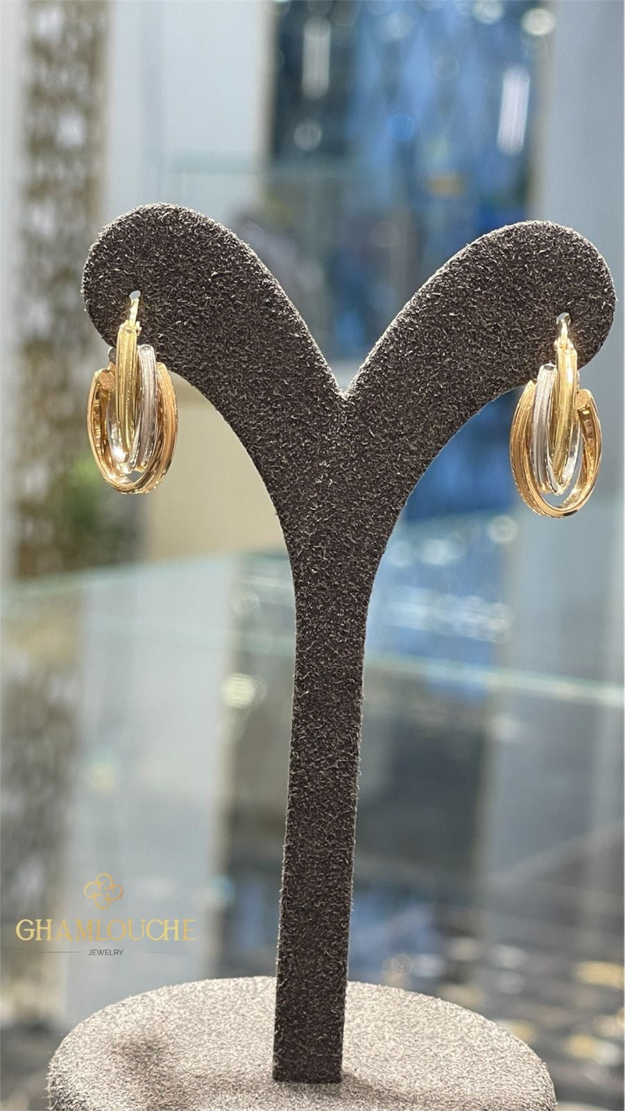 18K Yellow , White and Rose Gold Hoop Earrings