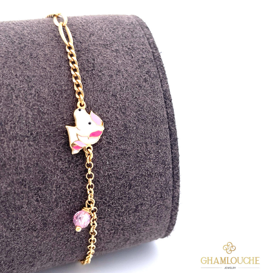 18K Gold Kid’s Horse Bracelet with Enamel