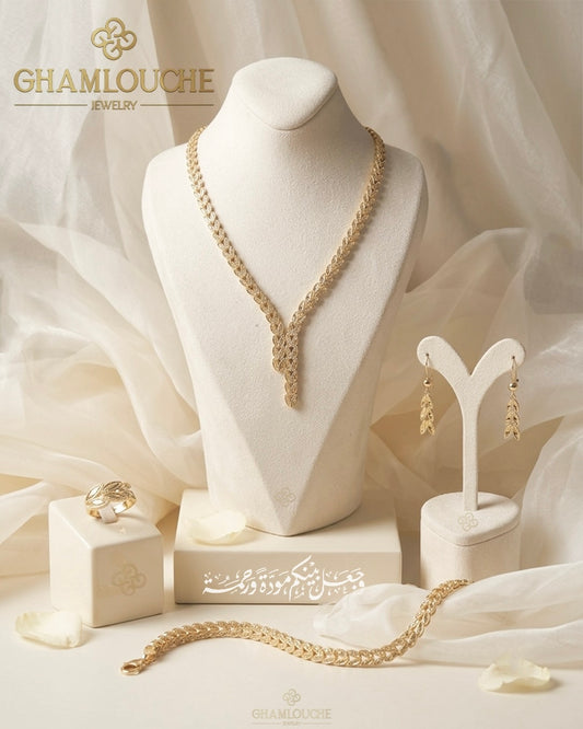 18K Gold Wheat Motif Set