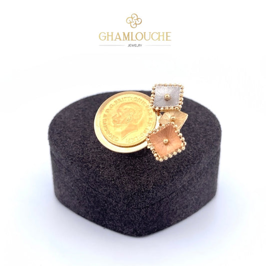 18K Yellow, White and Rose Gold Ring Frame For 21K 1/4 2g Lira King George V Gold Coin