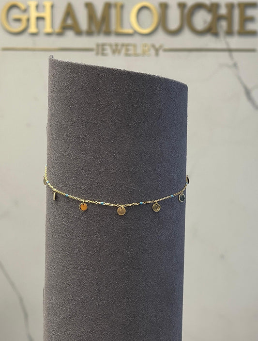 18K Gold Anklet with Enamel