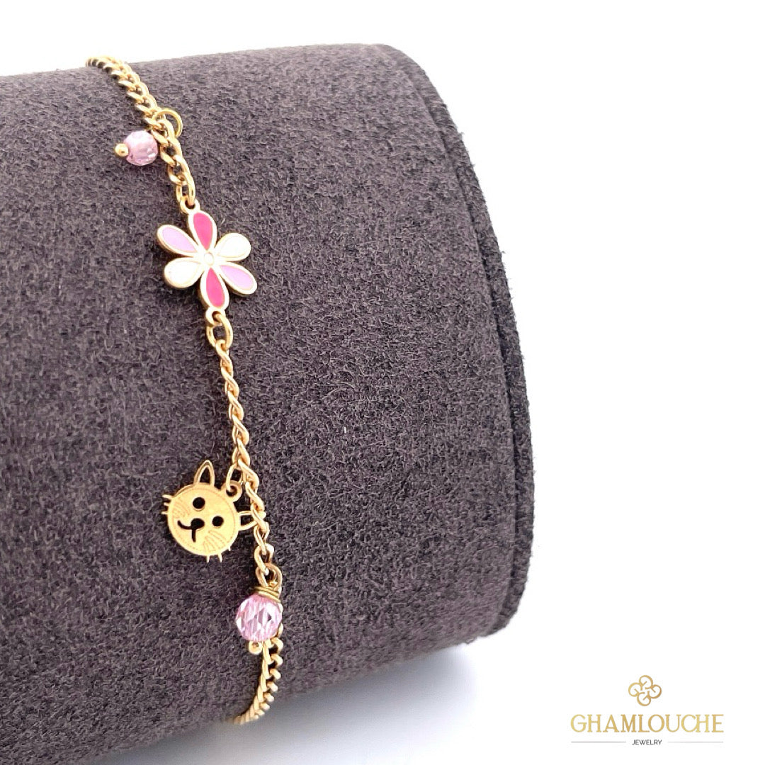 18K Gold kid’s Flower Bracelet with Enamel