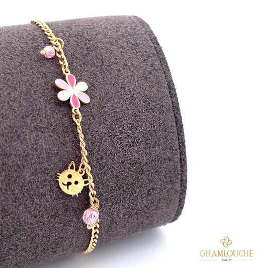 18K Gold kid’s Flower Bracelet with Enamel