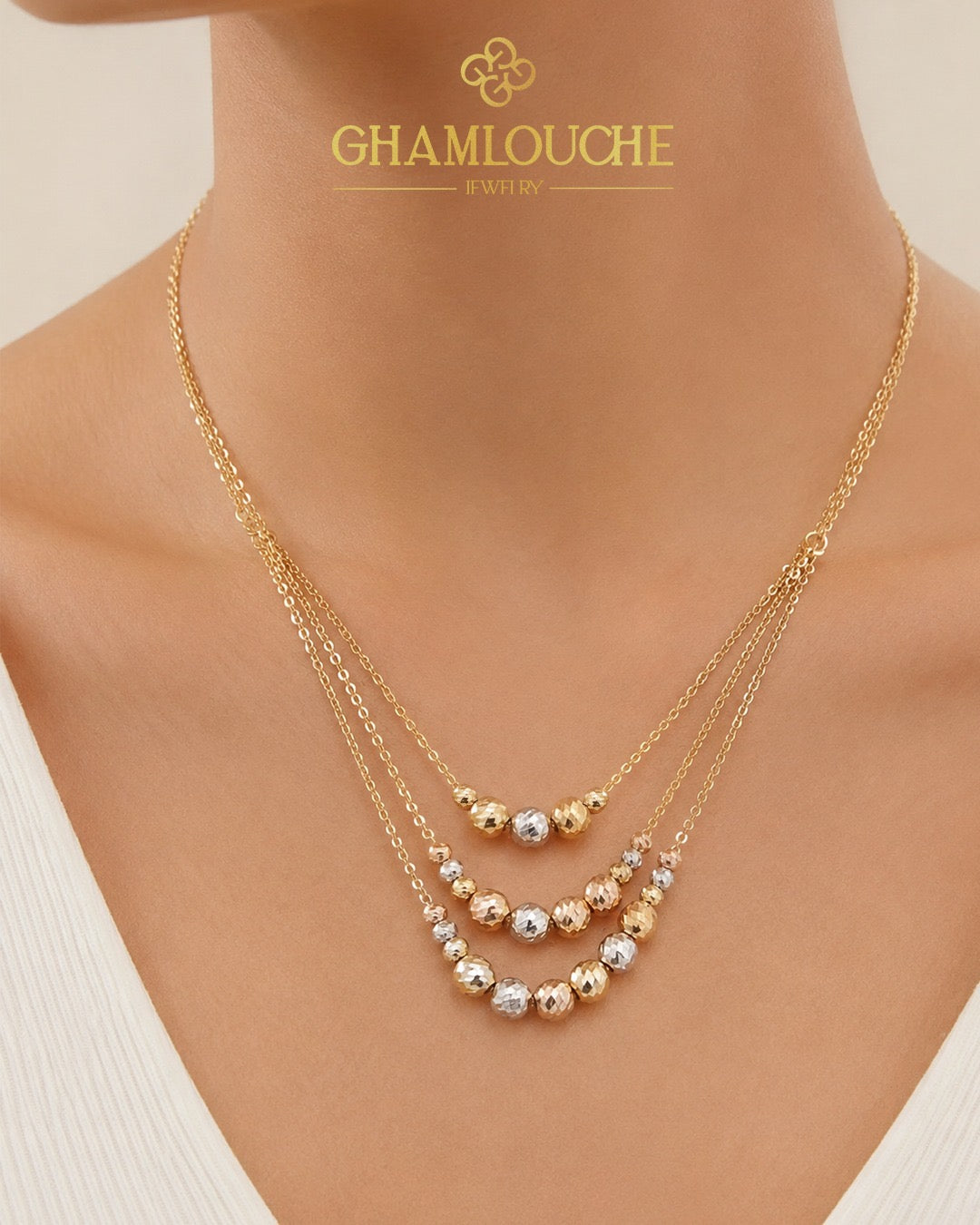 18K Yellow, White and Rose Gold Necklace