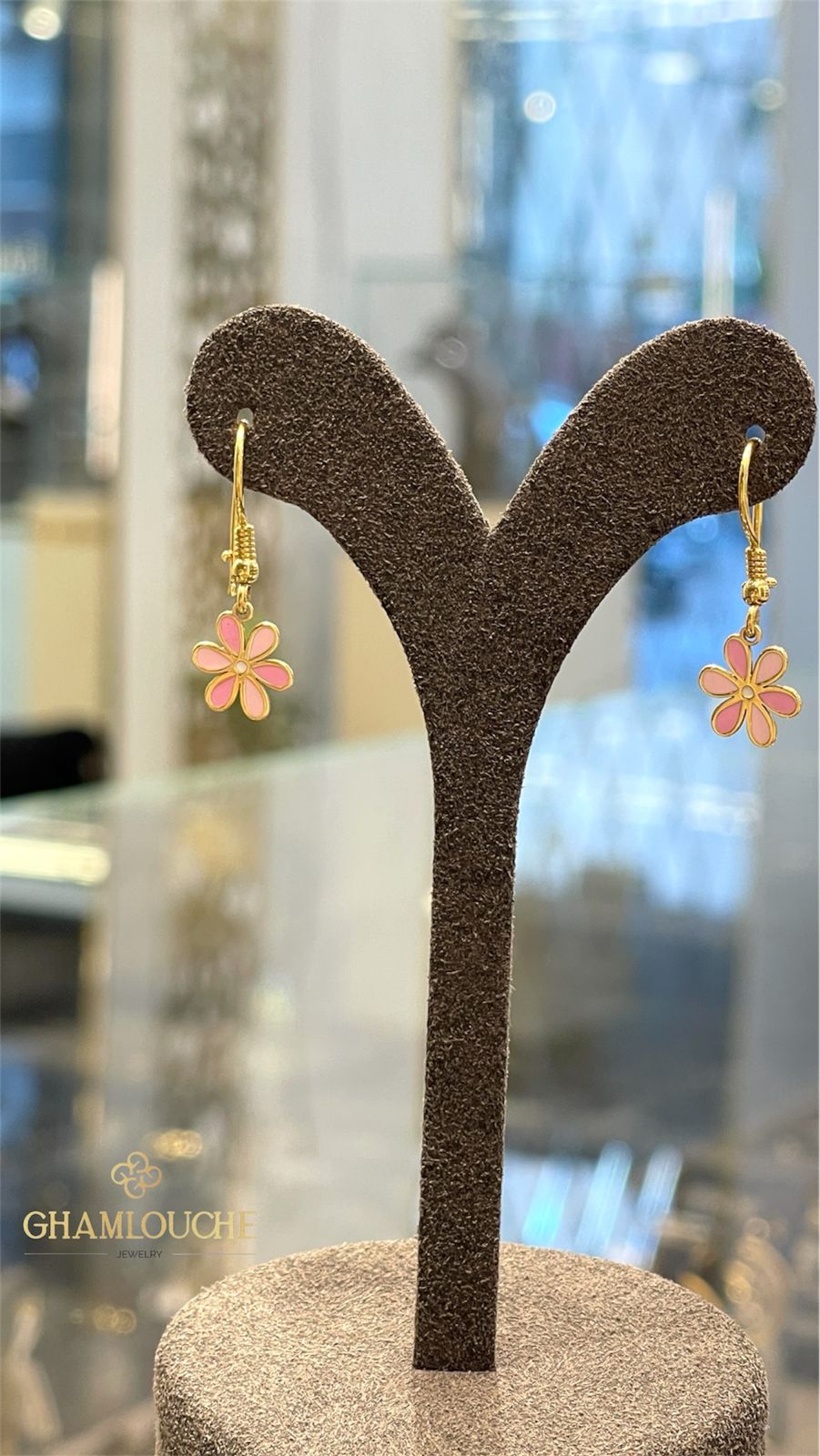18K Gold Flower Kid’s Girl Dangle Earrings with Enamel