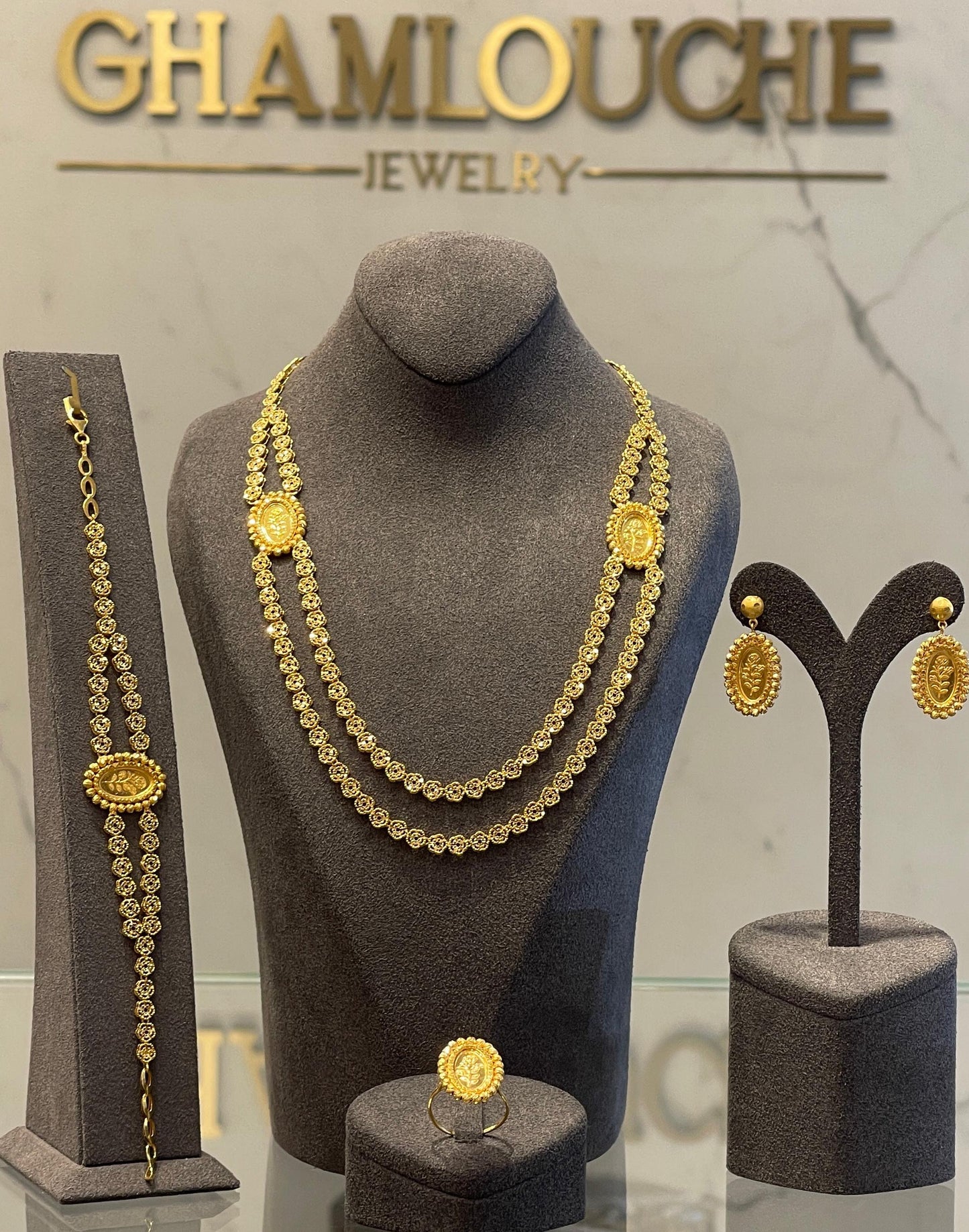 21K Gold Floral Layered Set