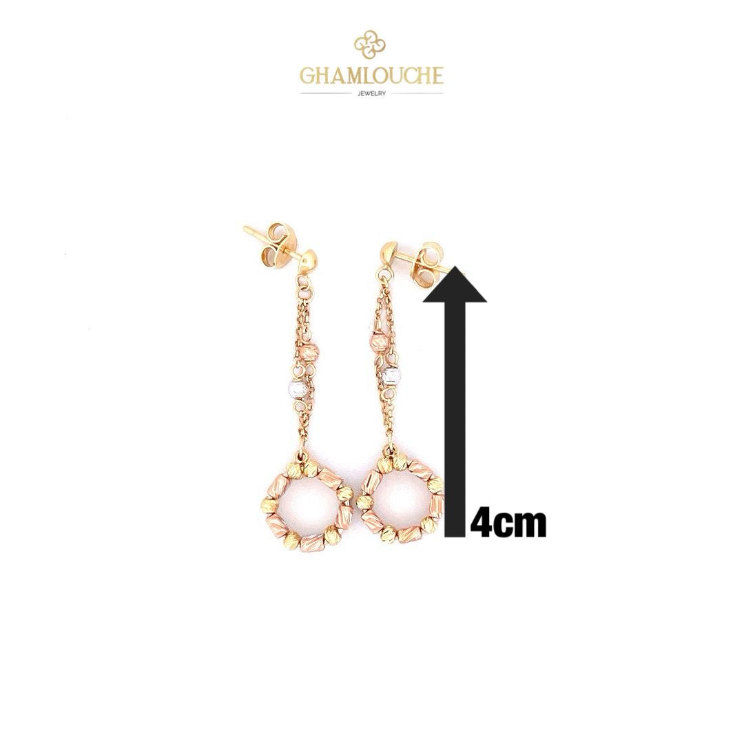 18K Italian Yellow , White and Rose Gold Dangle Earrings