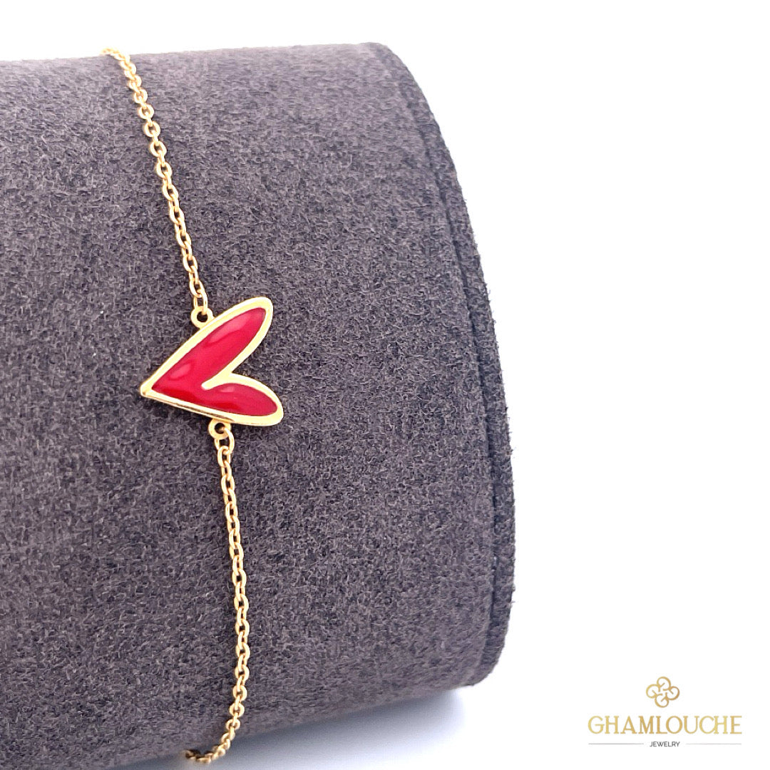 18K Gold Heart Bracelet with Enamel