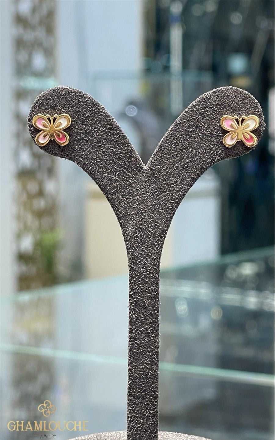 18K Gold Butterfly Kid’s Girl Stud Earrings with Enamel