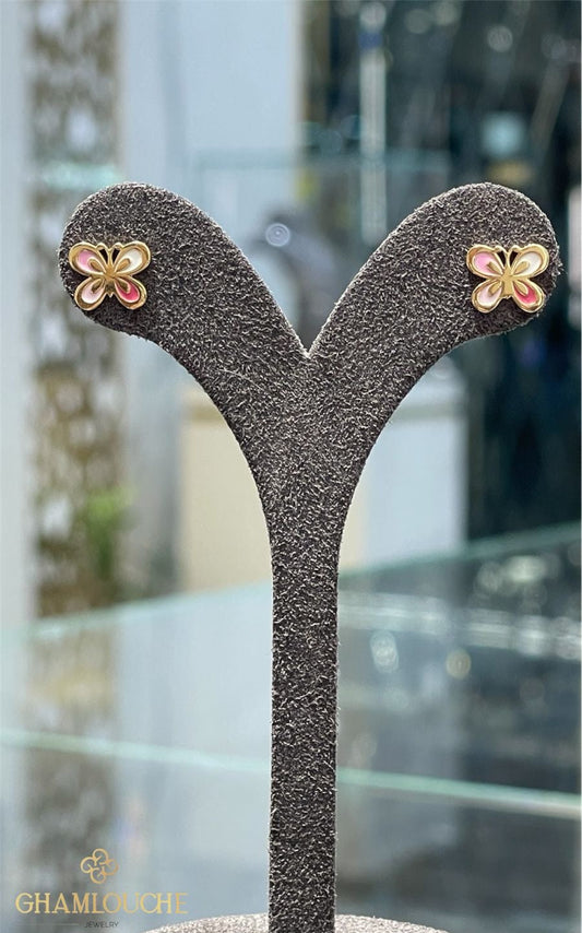 18K Gold Butterfly Kid’s Girl Stud Earrings with Enamel