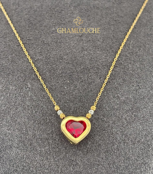 18K Yellow and White Gold Heart Necklace with a Stone