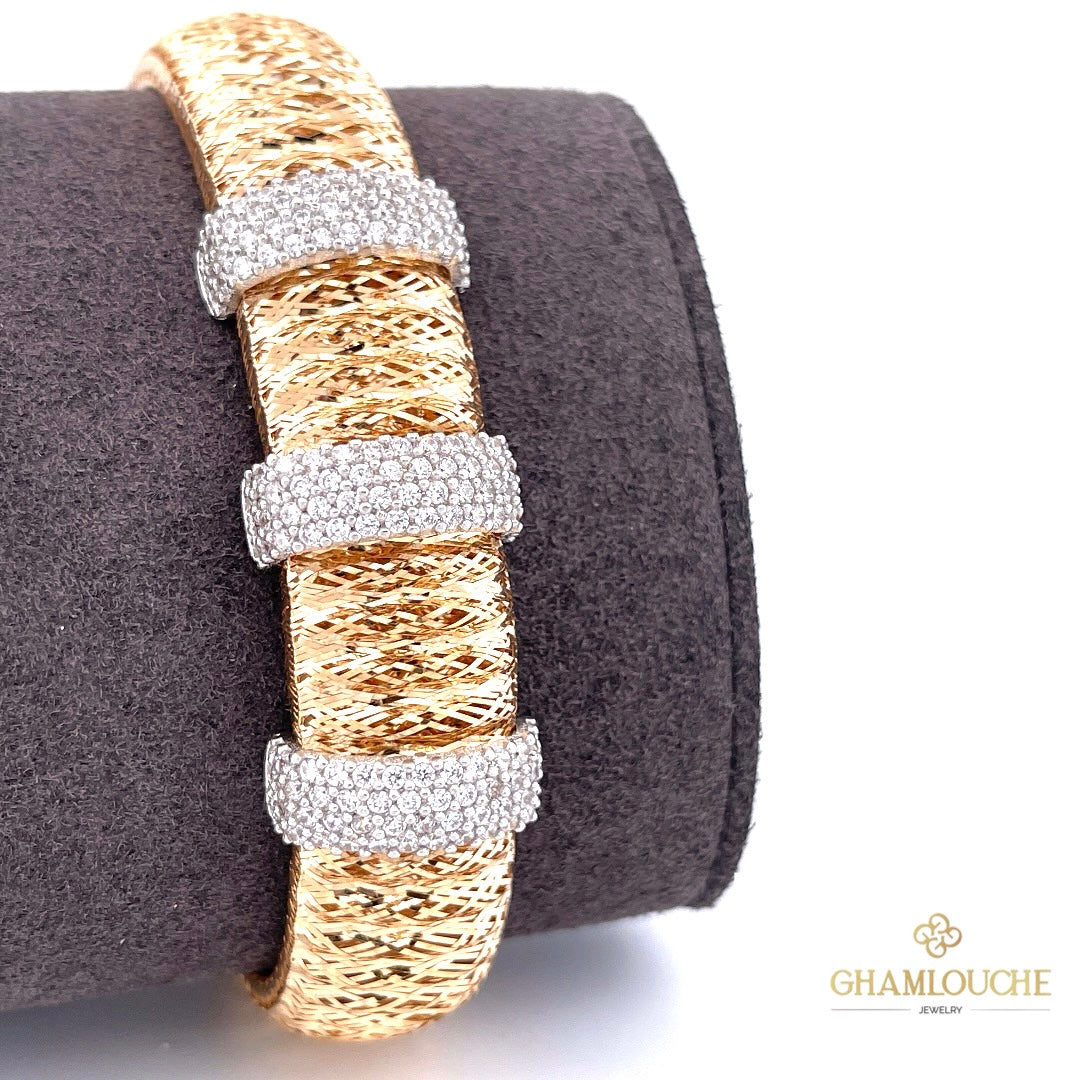 18K Italian Elastic Gold Bracelet with Stones
