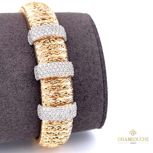 18K Italian Elastic Gold Bracelet with Stones