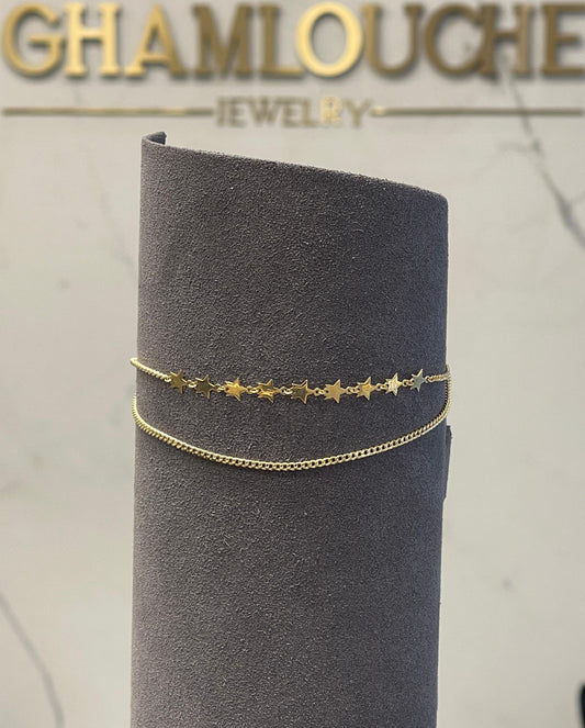 18K Gold Double Layer Star Anklet
