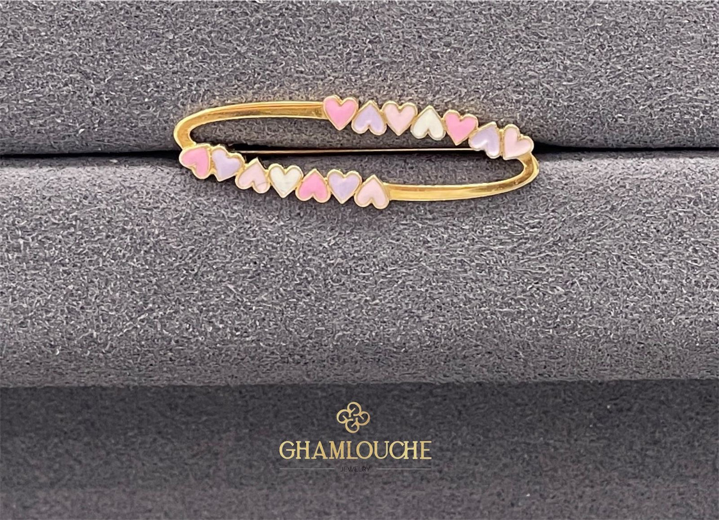 18K Gold Hearts Kid’s Girl Pin with Enamel