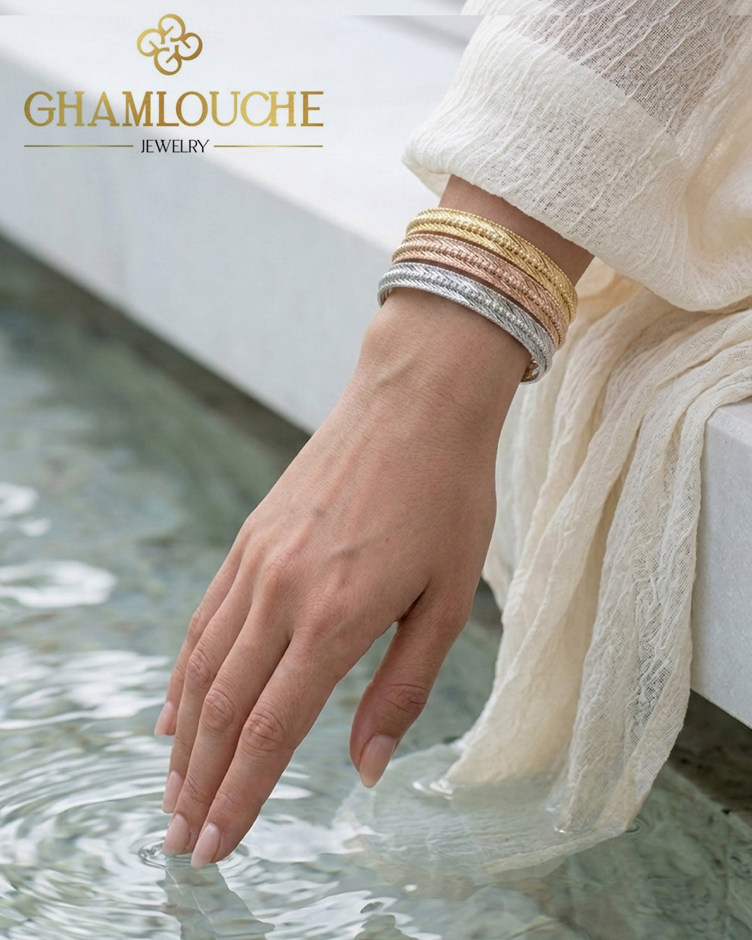 18K Italian Yellow, White and Rose Gold Bangles