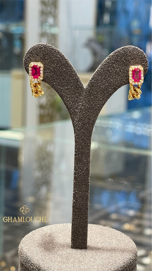 18K Gold C Hoop Earrings with Stones