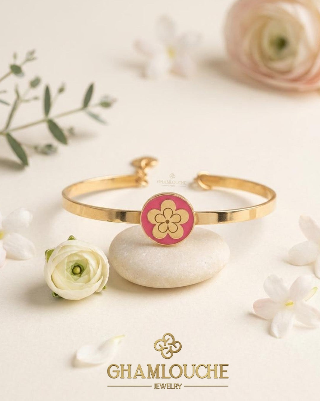 18K Gold Flower Kid’s Girl Bangle with Enamel