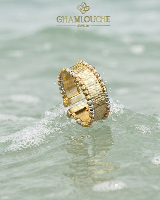18K Italian Yellow, White and Rose Gold Ring