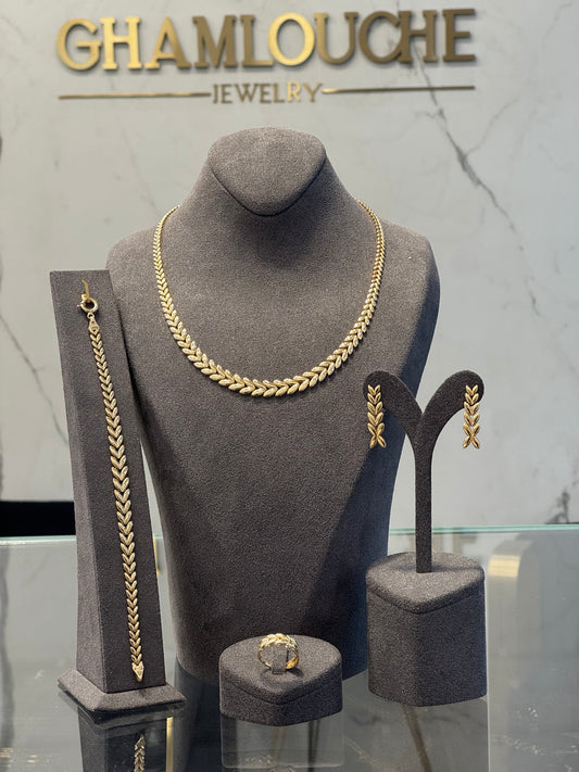 18K Gold Wheat Motif Set