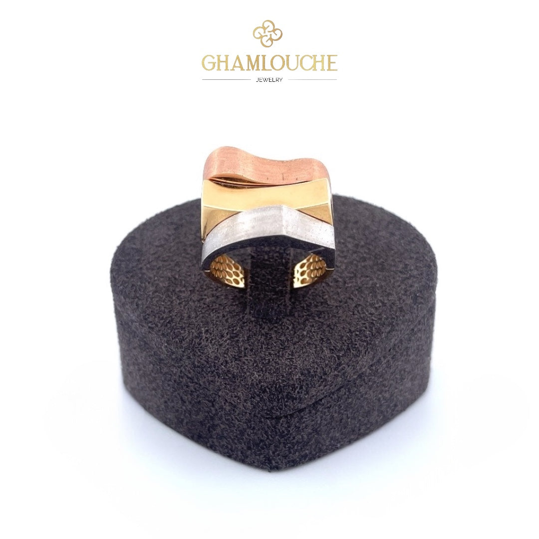 18K Yellow, White, and Rose Gold Modern Ring
