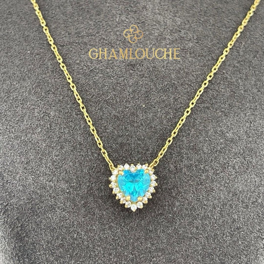18K Gold Heart Necklace with Stones