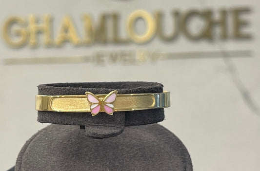 18k Gold Butterfly kid's Girl Bangle with Enamel