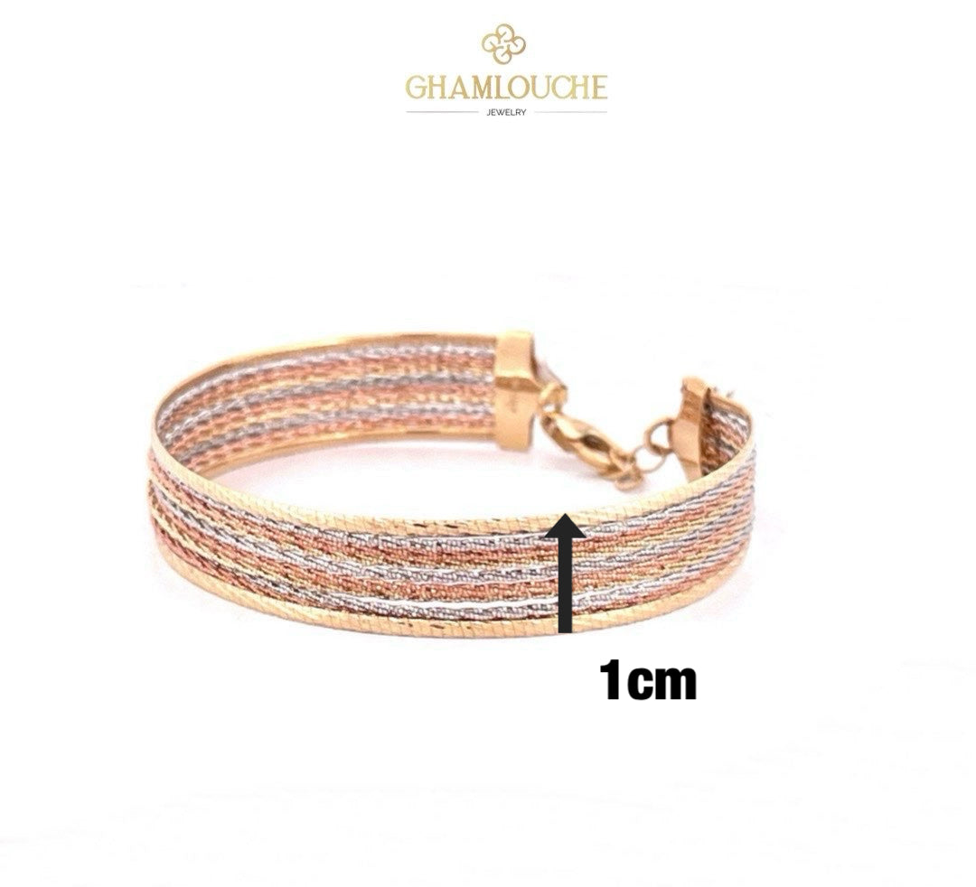 18K Italian Yellow, White and Rose Gold Bangle