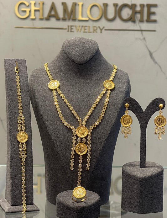 21K Gold Coin Motif Layered Floral Tassel Set