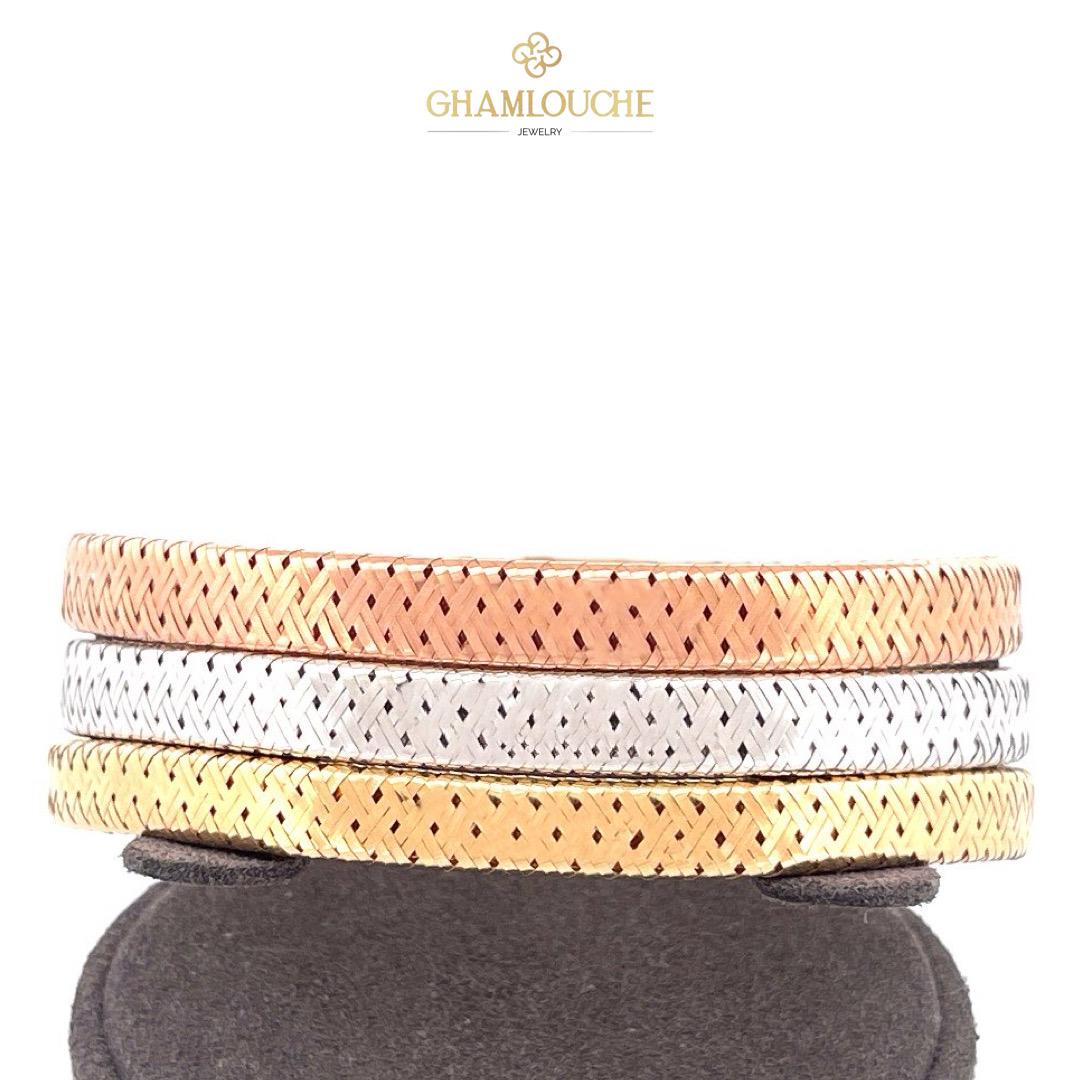 18K Italian Elastic Yellow , White and Rose Gold Bangles