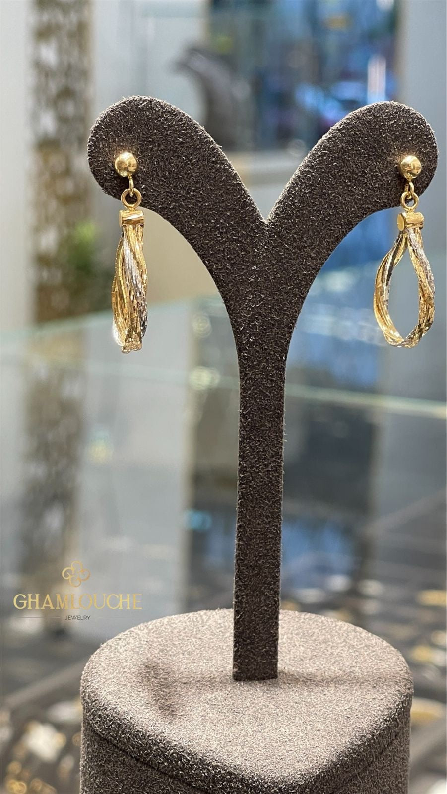 18K Italian Yellow and White Gold Teardrop Earrings
