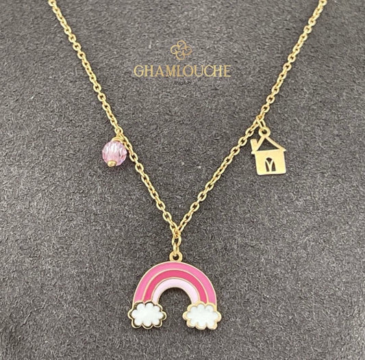 18K Gold Rainbow Kid’s Girl Necklace with Enamel