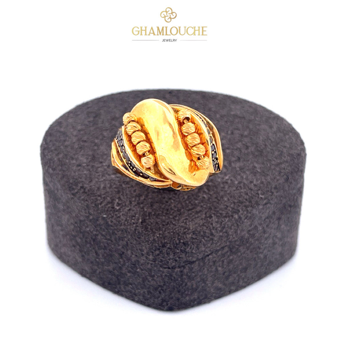 21K Gold Ring with Black Stones