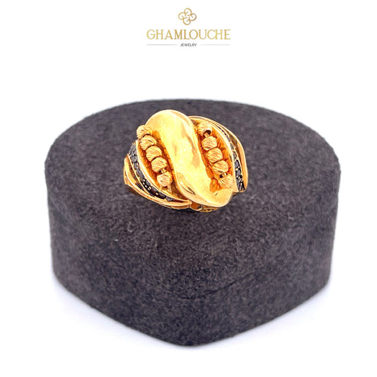 21K Gold Ring with Black Stones